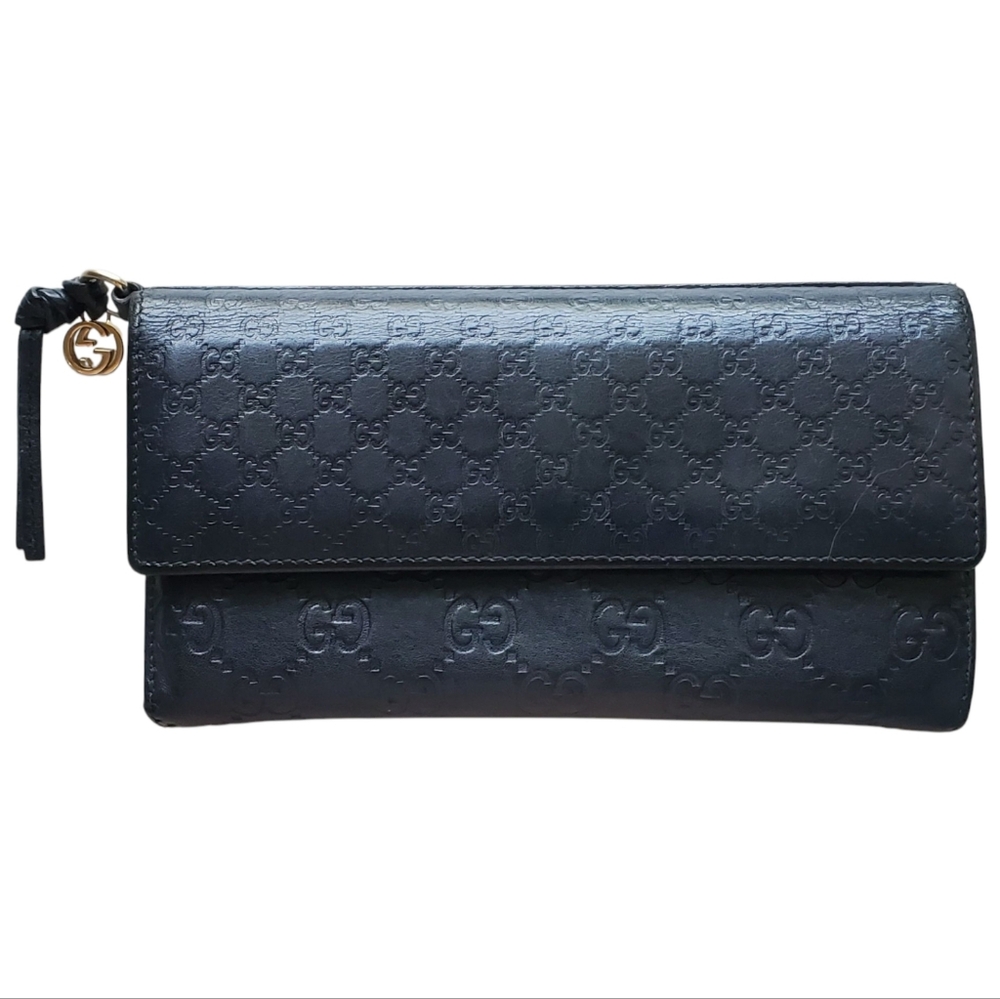 GUCCI Guccisimo GG Bree Continental Leather Wallet in Black